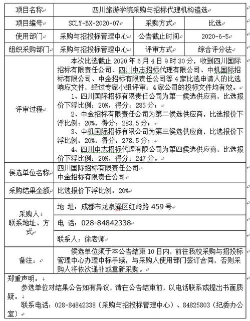 四川旅游學(xué)院采購與招標代理機構(gòu)遴選結(jié)果公告 四川旅游學(xué)院